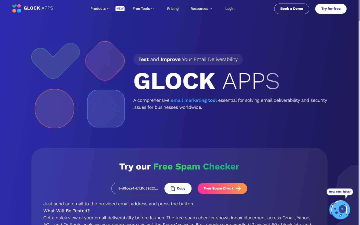 GlockApps homepage showing the email deliverability and inbox placement testing platform