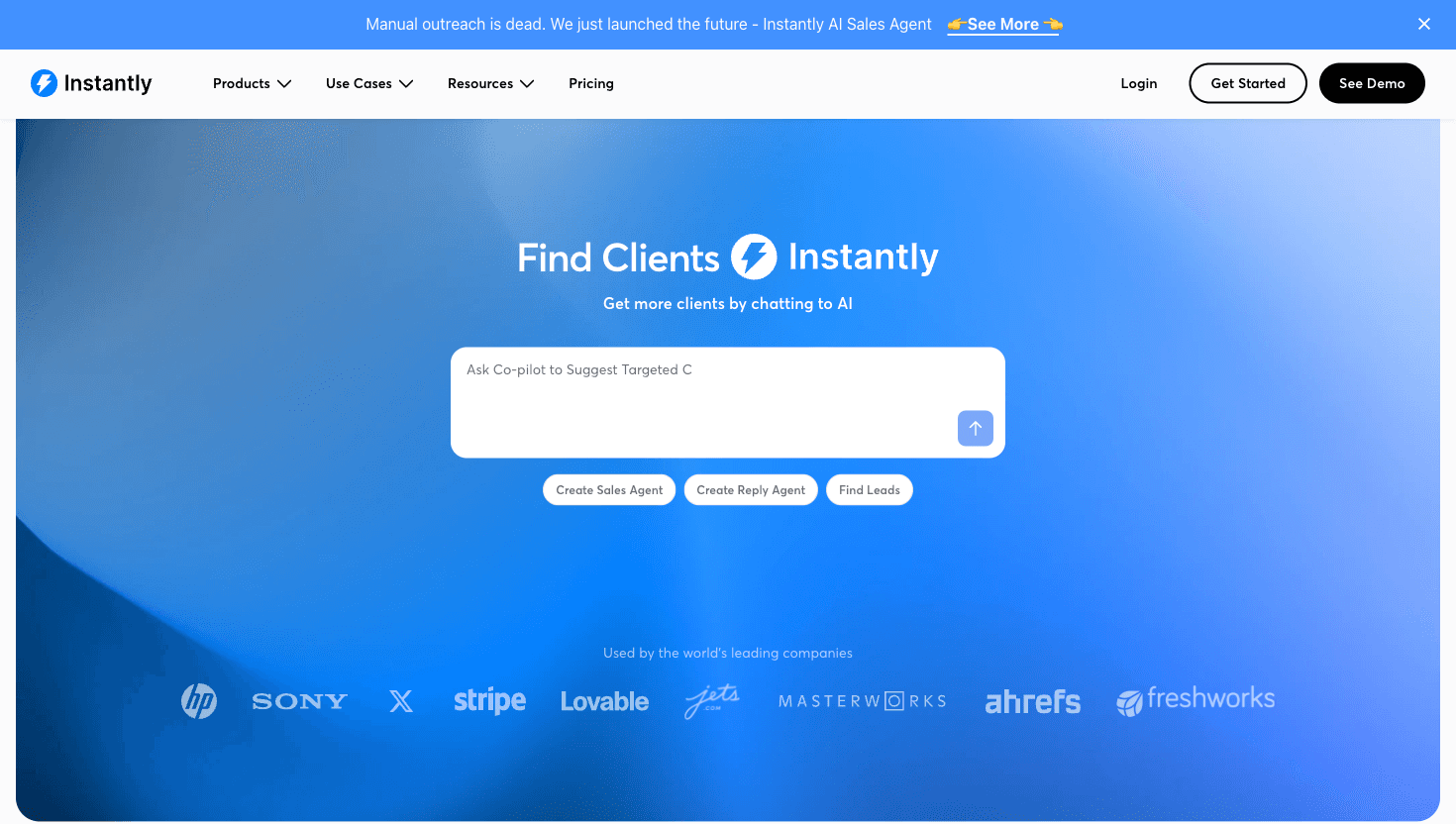 Instantly Email Accounts homepage