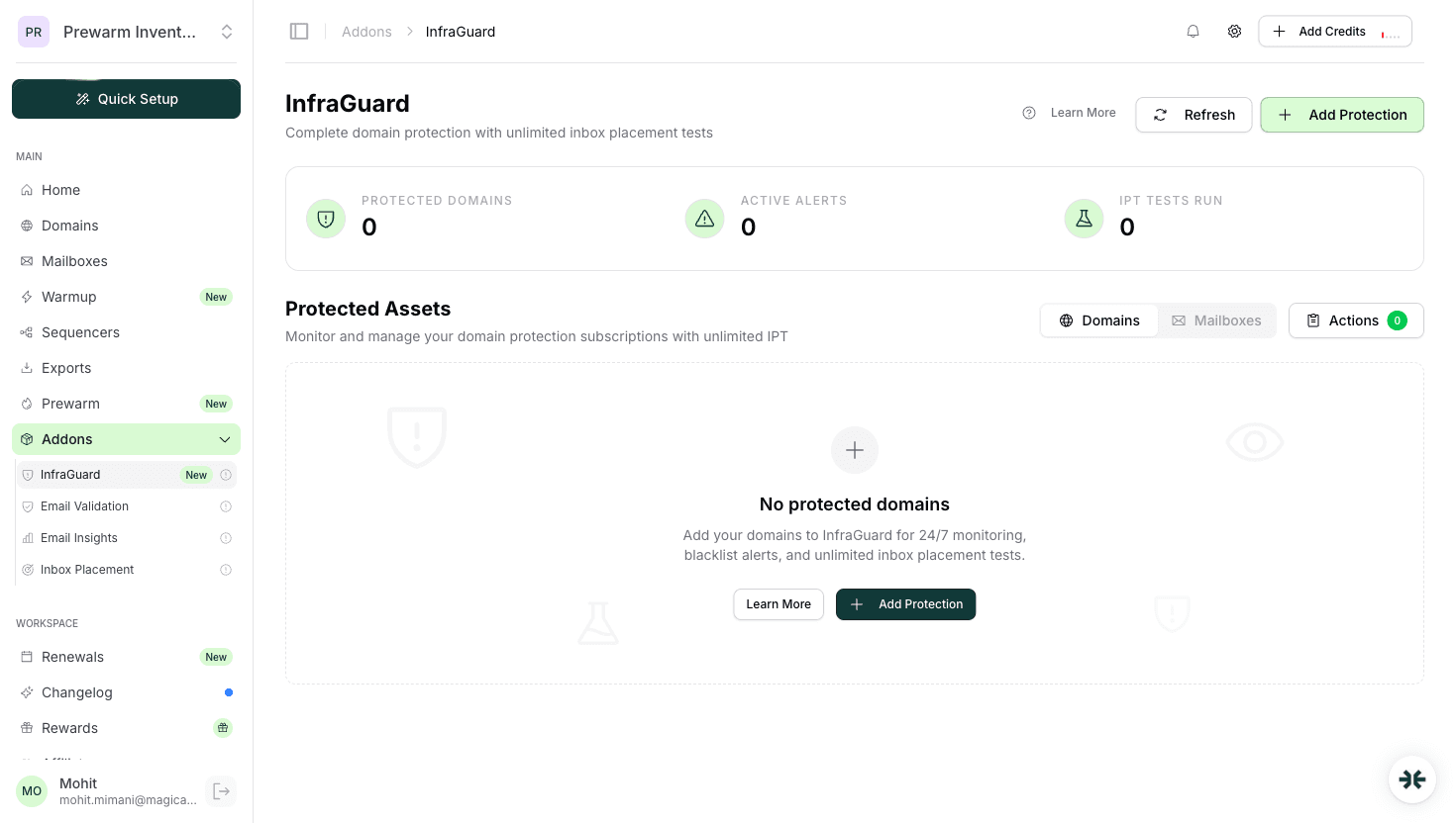 InboxKit InfraGuard monitoring dashboard for Canadian email senders