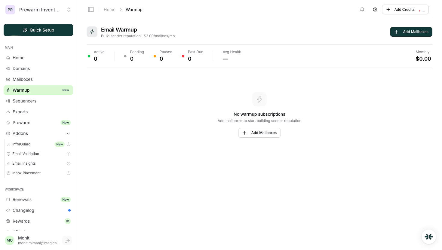 InboxKit isolated warmup dashboard for Australian email senders